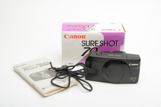 Canon Sure Shot 70 Zoom 35mm Point&Shoot camera, strap+manual, boxed, tested