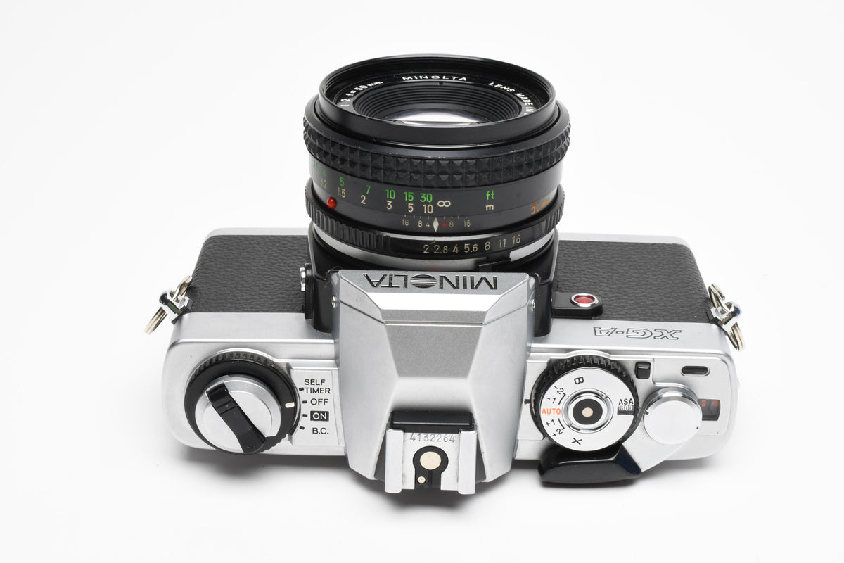 Minolta XG-A 35mm SLR w/50mm f2 lens, strap, new seals, cap, Great!
