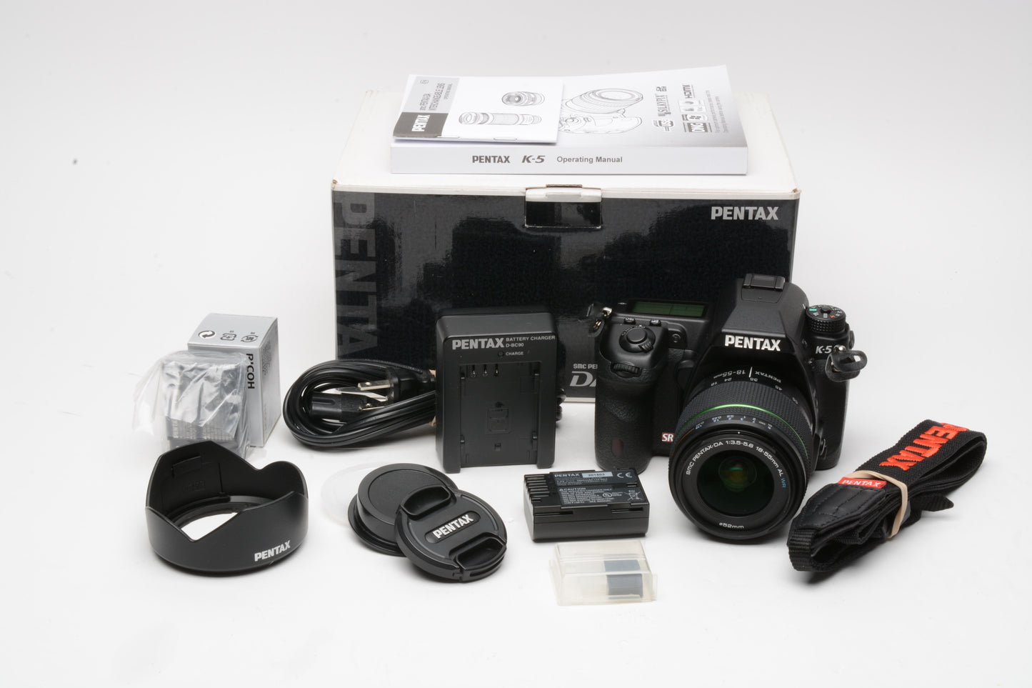 Pentax K-5 DSLR kit w/18-55mm f3.5-5.6 AL WR Kit, 2batts, charger, strap, 4,416 Acts