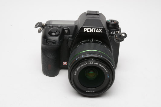 Pentax K-5 DSLR kit w/18-55mm f3.5-5.6 AL WR Kit, 2batts, charger, strap, 4,416 Acts