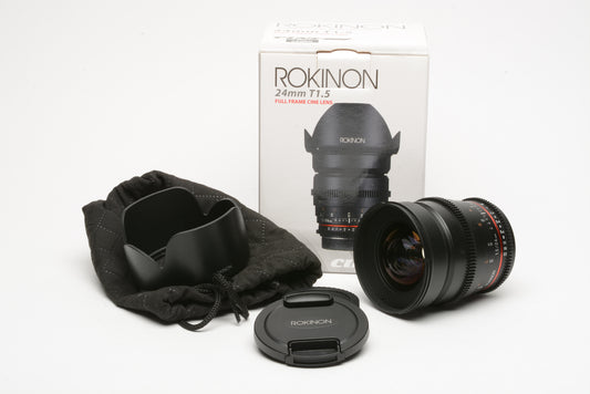 Rokinon 24mm T1.5 ED AS IF UMC Full Frame Cine DS Lens for Canon EF Mount CV24M-C Mint, Boxed