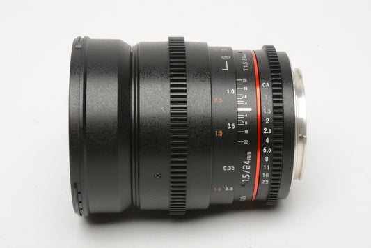 Rokinon 24mm T1.5 ED AS IF UMC Full Frame Cine DS Lens for Canon EF Mount CV24M-C Mint, Boxed