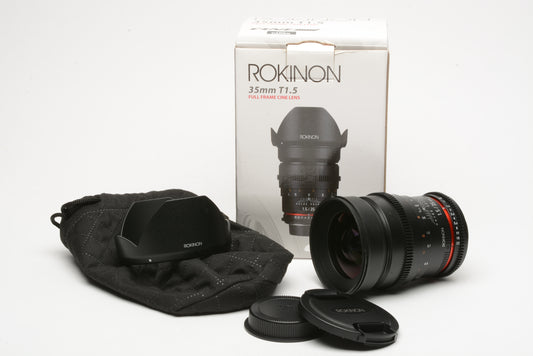 Rokinon 35mm T1.5 AS UMC Full Frame Cine DS Lens for Canon EF Mount CV35M-C Mint, Boxed