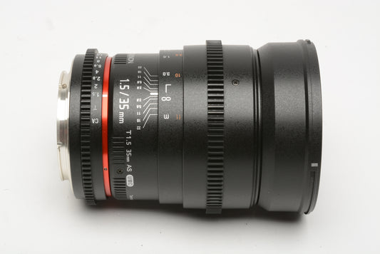 Rokinon 35mm T1.5 AS UMC Full Frame Cine DS Lens for Canon EF Mount CV35M-C Mint, Boxed