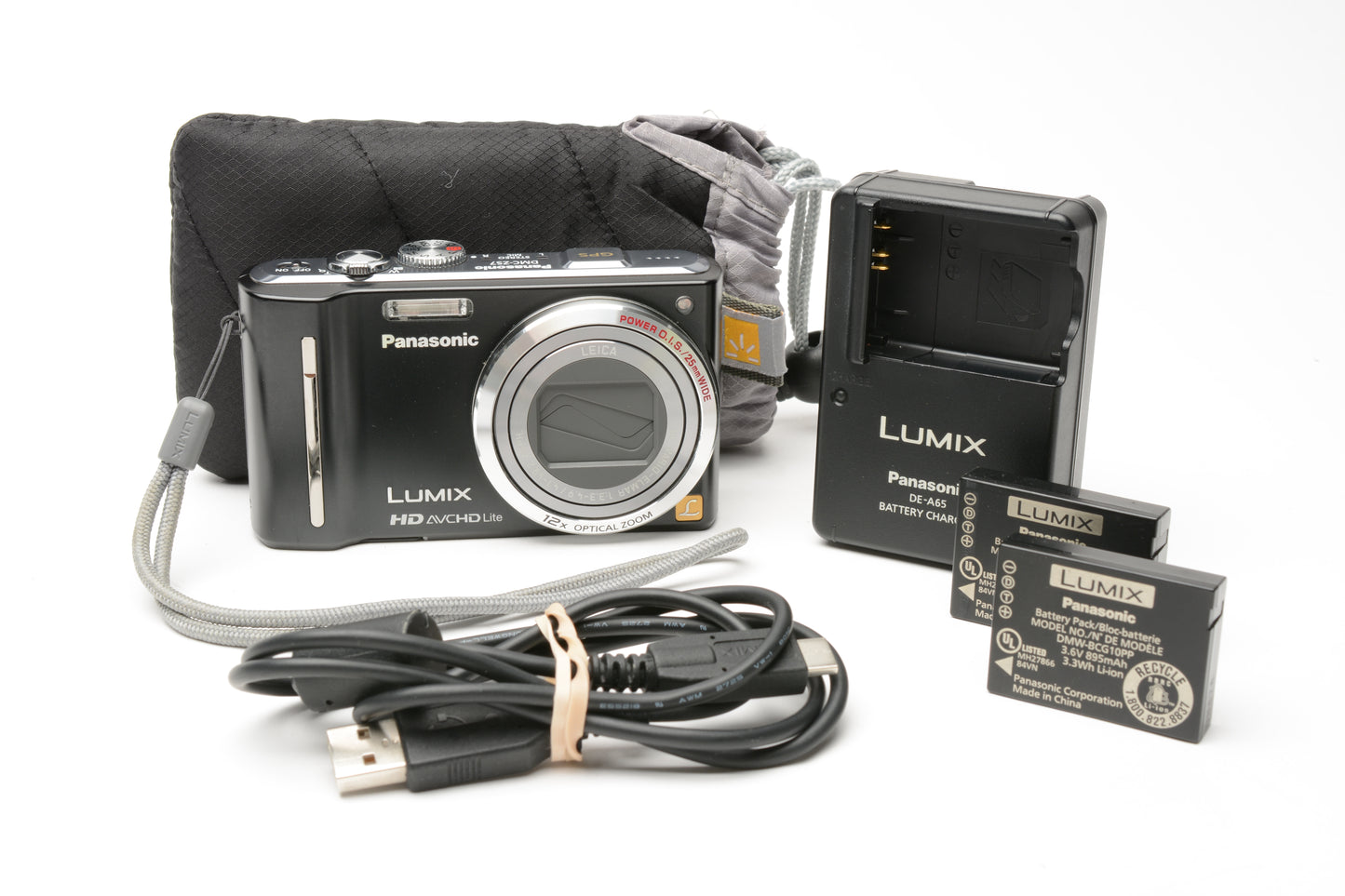 Panasonic Lumix DMC-ZS7 12.1MP Digital Point&Shoot, 2batts, charger, pouch