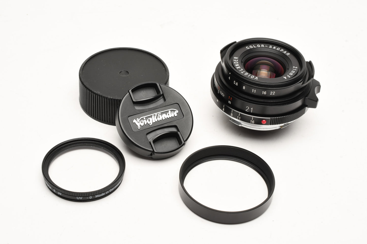 Voigtlander Color Skopar 21mm F4 VM (for Leica M mount), Hood, caps + UV, Mint-
