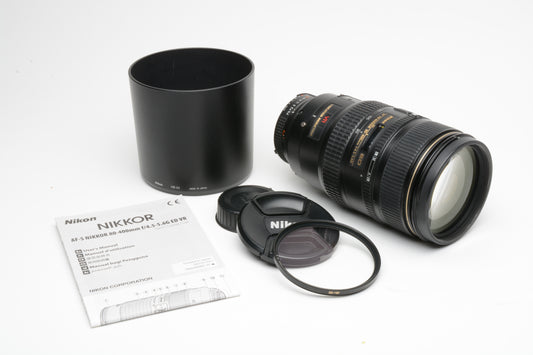 Nikon Nikkor AF ED 80-400mm f4.5-5.6D ED VR w/Hood, Caps, UV