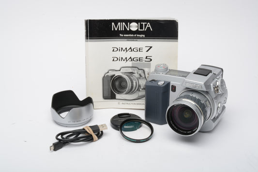 Minolta Dimage 7 5.2MP Digital Point&Shoot w/manual, hood, UV, Tested