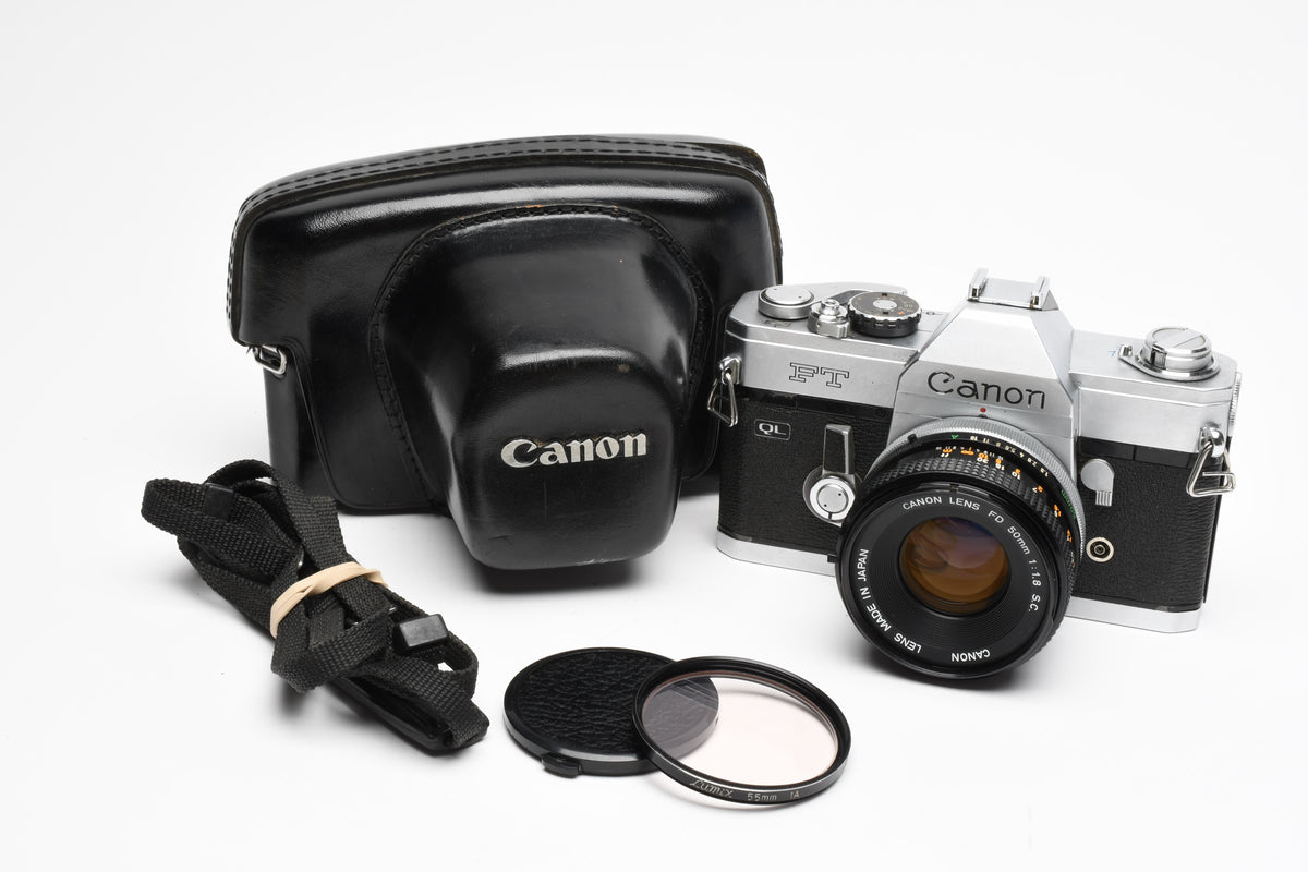Canon FT QL 35mm SLR w/FL 50mm f1.8 lens, New seals, Case, Tested, Great!