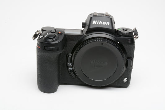 Nikon Z7 Mirrorless body, batt,charger+strap boxed USA version 9798 Acts