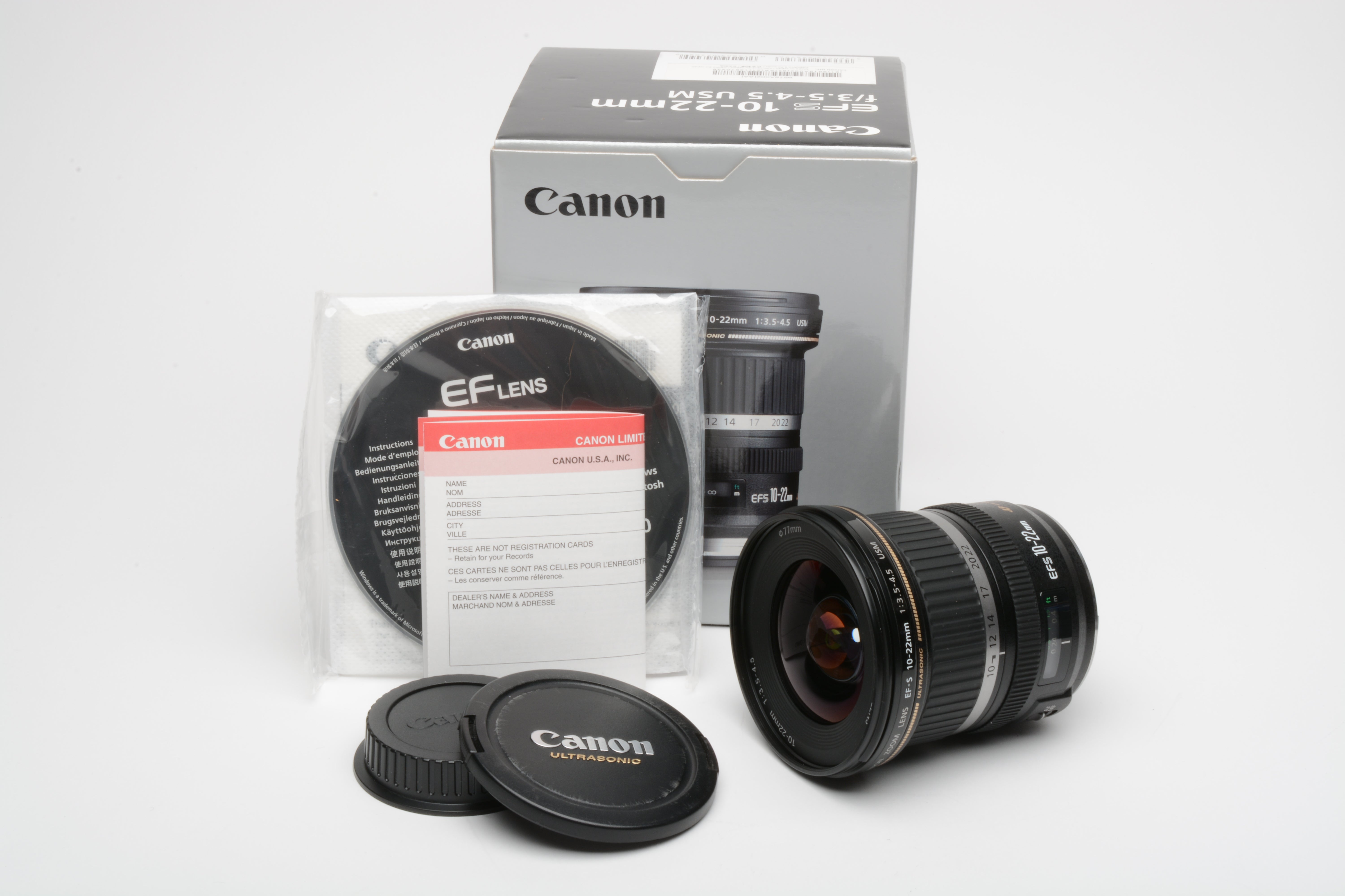 Canon EF-S 10-22mm f3.5-4.5 USM zoom lens, caps, boxedMint