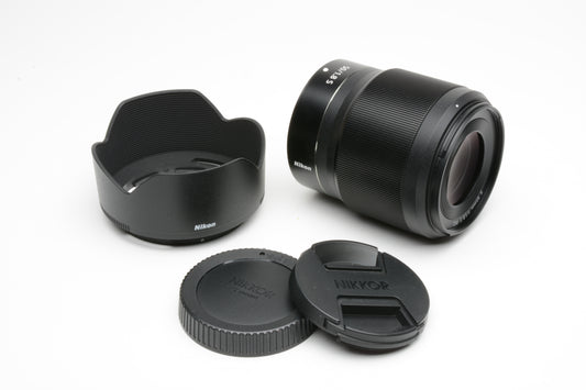 Nikon Nikkor Z 50mm f1.8 prime lens, hood, USA version, Mint-