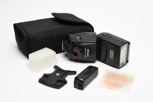 Nikon SB-800 Speedlight flash w/case, diffuser, Xtra camber, stand, Good!