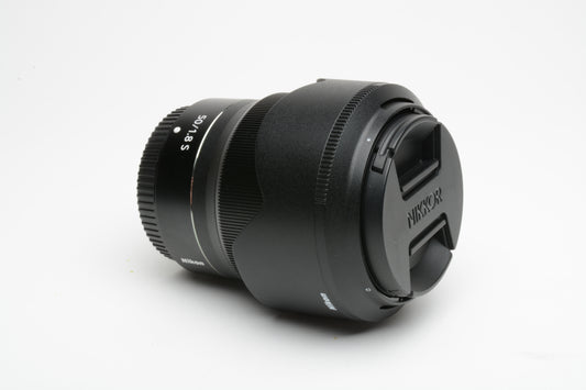 Nikon Nikkor Z 50mm f1.8 prime lens, hood, USA version, Mint-