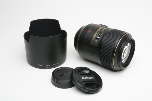 Nikon AF-S Nikkor 105mm f2.8G ED w/Caps, hood, very clean and sharp!