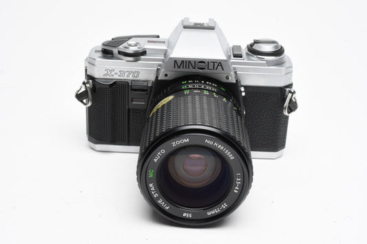 Minolta X370 35mm SLR w/35-75mm zoom, case, strap, tested
