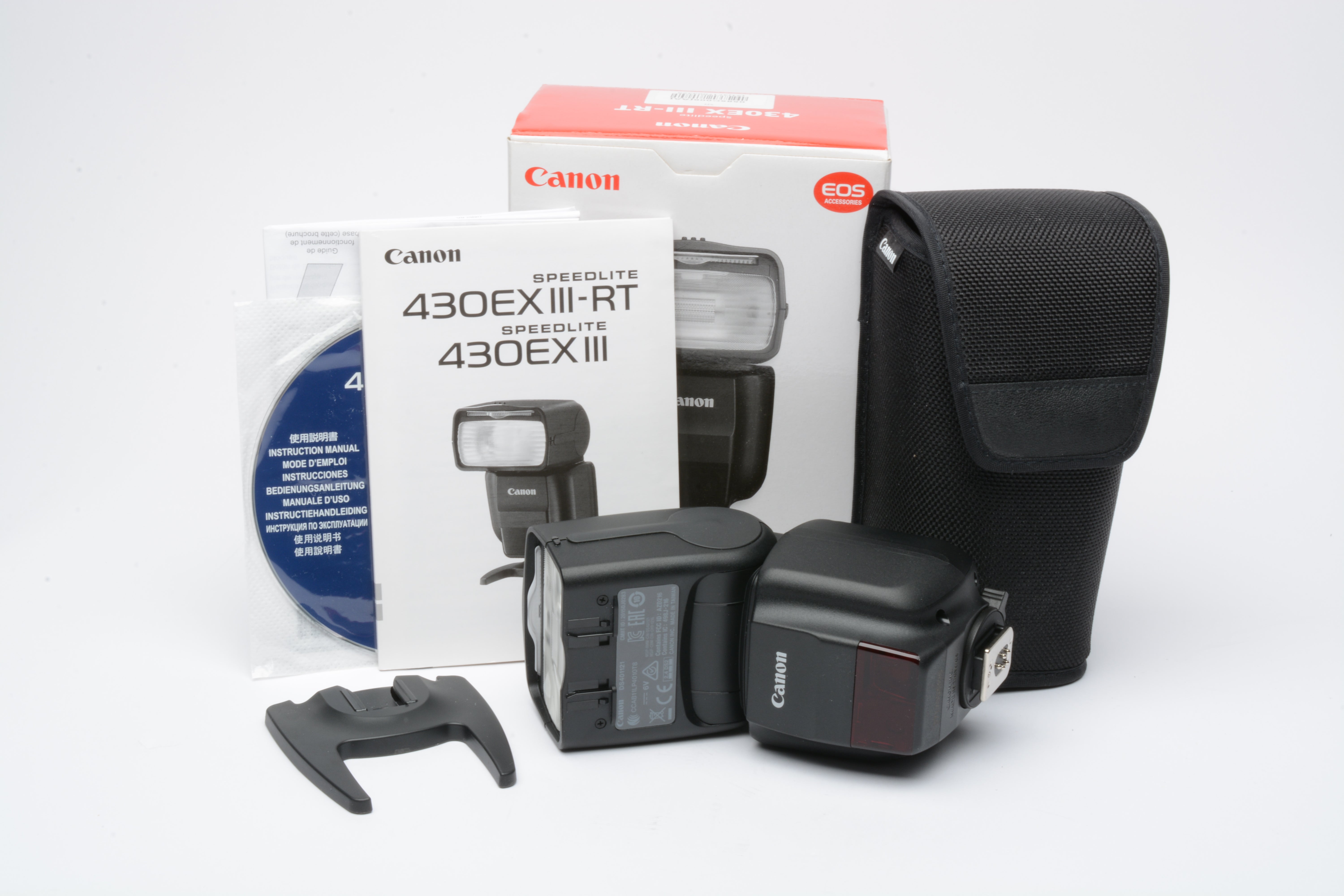 Canon 430EX III RT Speedlite flash, stand, manuals & CD + case