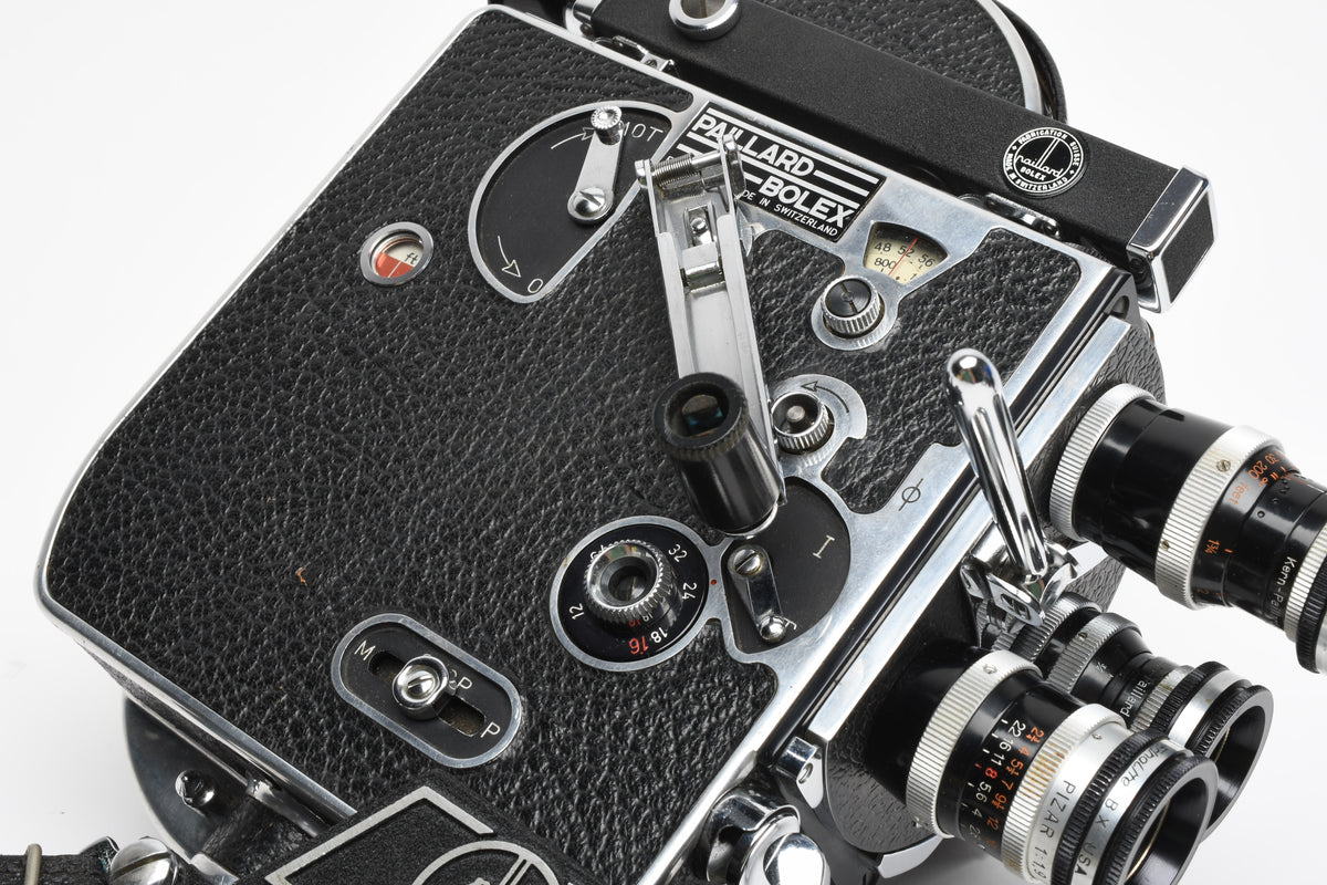 Bolex H16 camera w/3X Kern lenses, filters, Grip, Tested, Great!