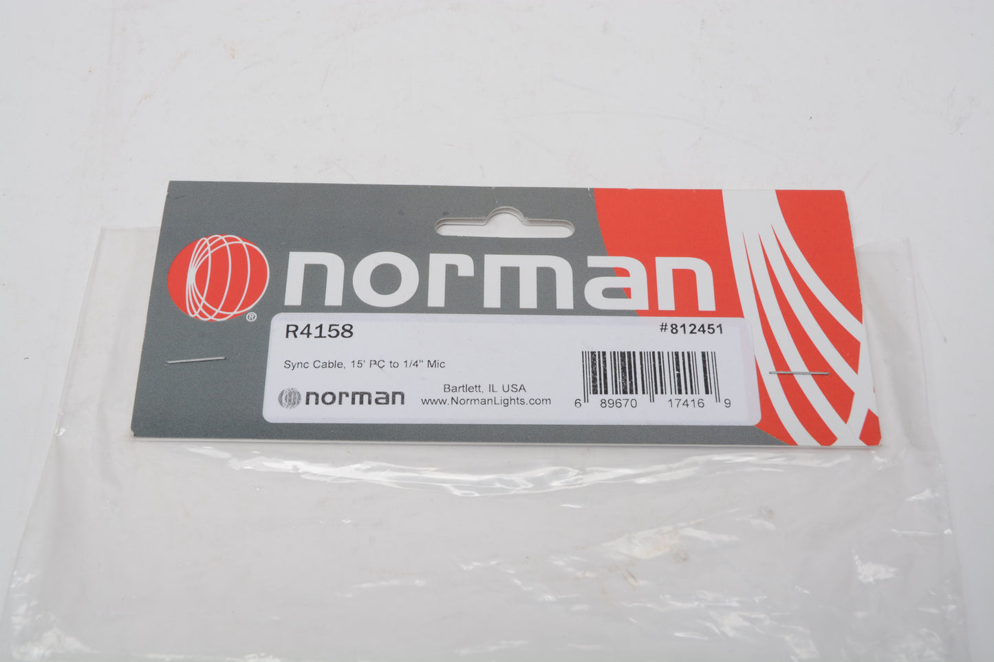 Norman R4158 Sync Cable 15' PC to 1/4" Mic, New
