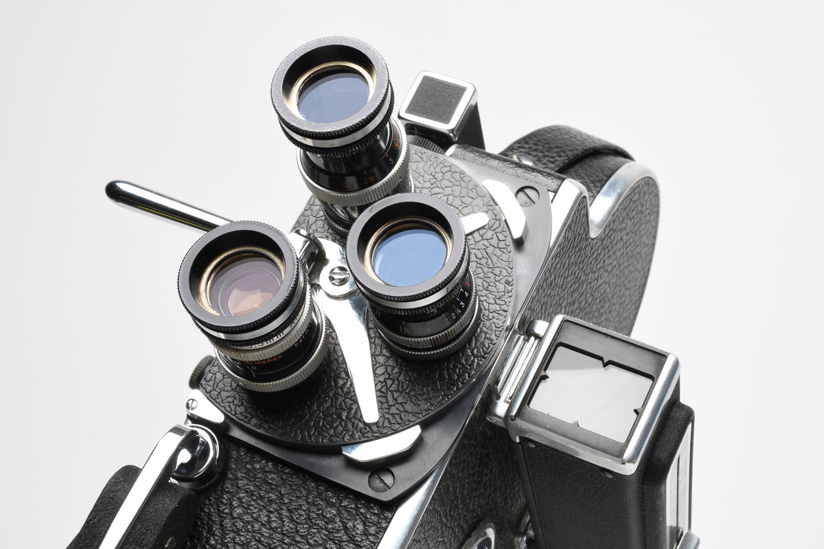 Bolex H16 camera w/3X Kern lenses, filters, Grip, Tested, Great!