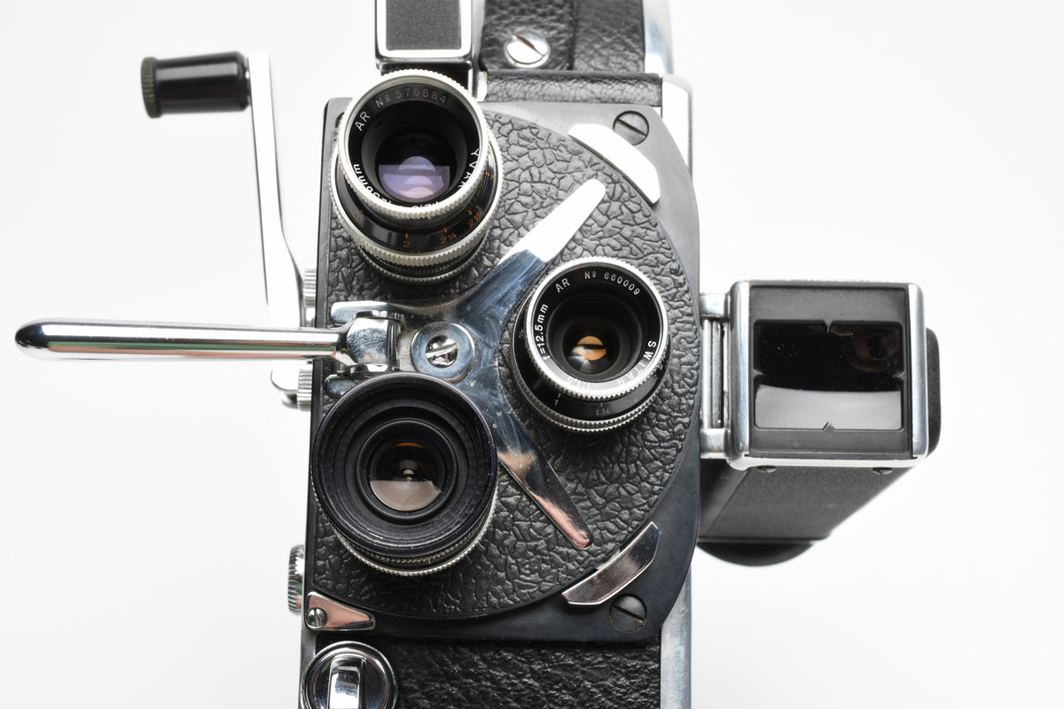 Bolex H16 camera w/3X Kern lenses, filters, Grip, Tested, Great!