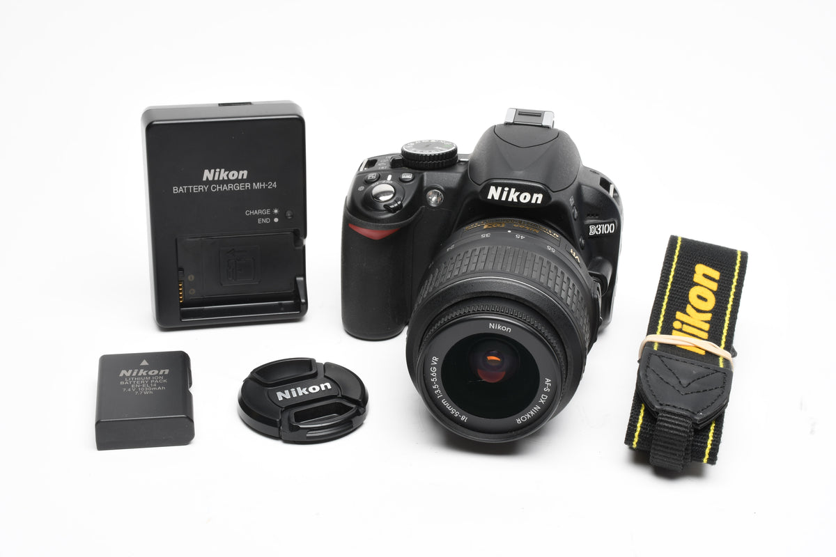 Nikon D3100 DSLR w/Nikkor AFS 18-55mm f3.5-5.6G VR, batt+charger 1834 Acts