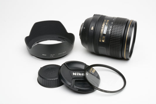 Nikon AF-S Nikkor 24-120mm f4G ED VR N zoom lens, Mint-, USA w/Hood+UV