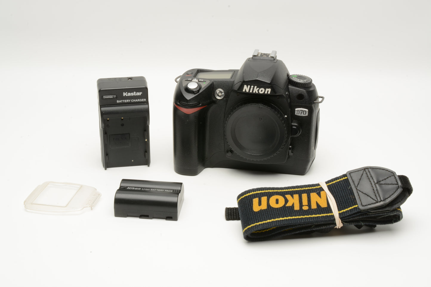 Nikon D70 DSLR body w/batt, charger, strap, 20K Acts, Tested, Works great