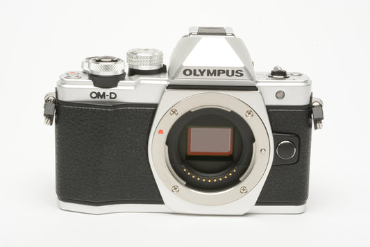 Olympus OM-D E-M10 II Silver body, only 117 Actuations, batt+charger+strap, Very clean!