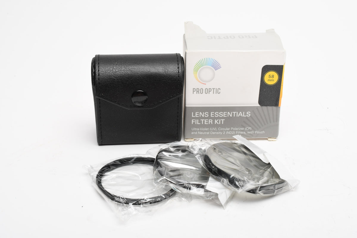 Pro Optic set of 3 58mm filters: UV, CPL and ND2, In case, Boxed, New