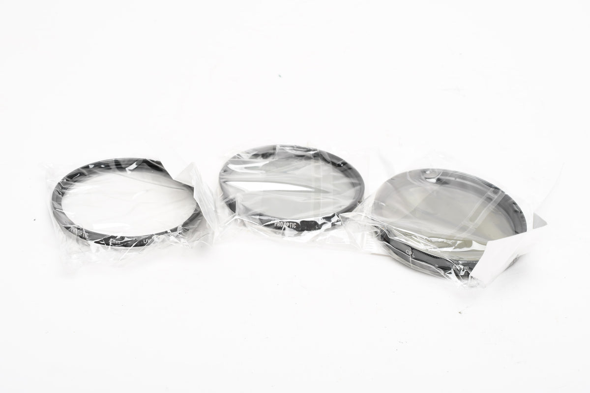 Pro Optic set of 3 58mm filters: UV, CPL and ND2, In case, Boxed, New