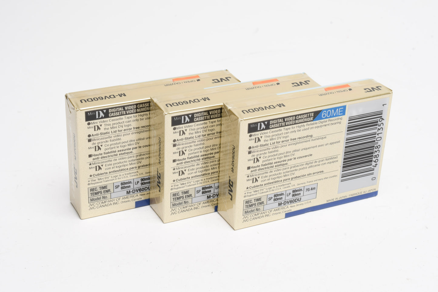 Set of 3 JVC Mini DV 60 minute cassette M-DV60ME