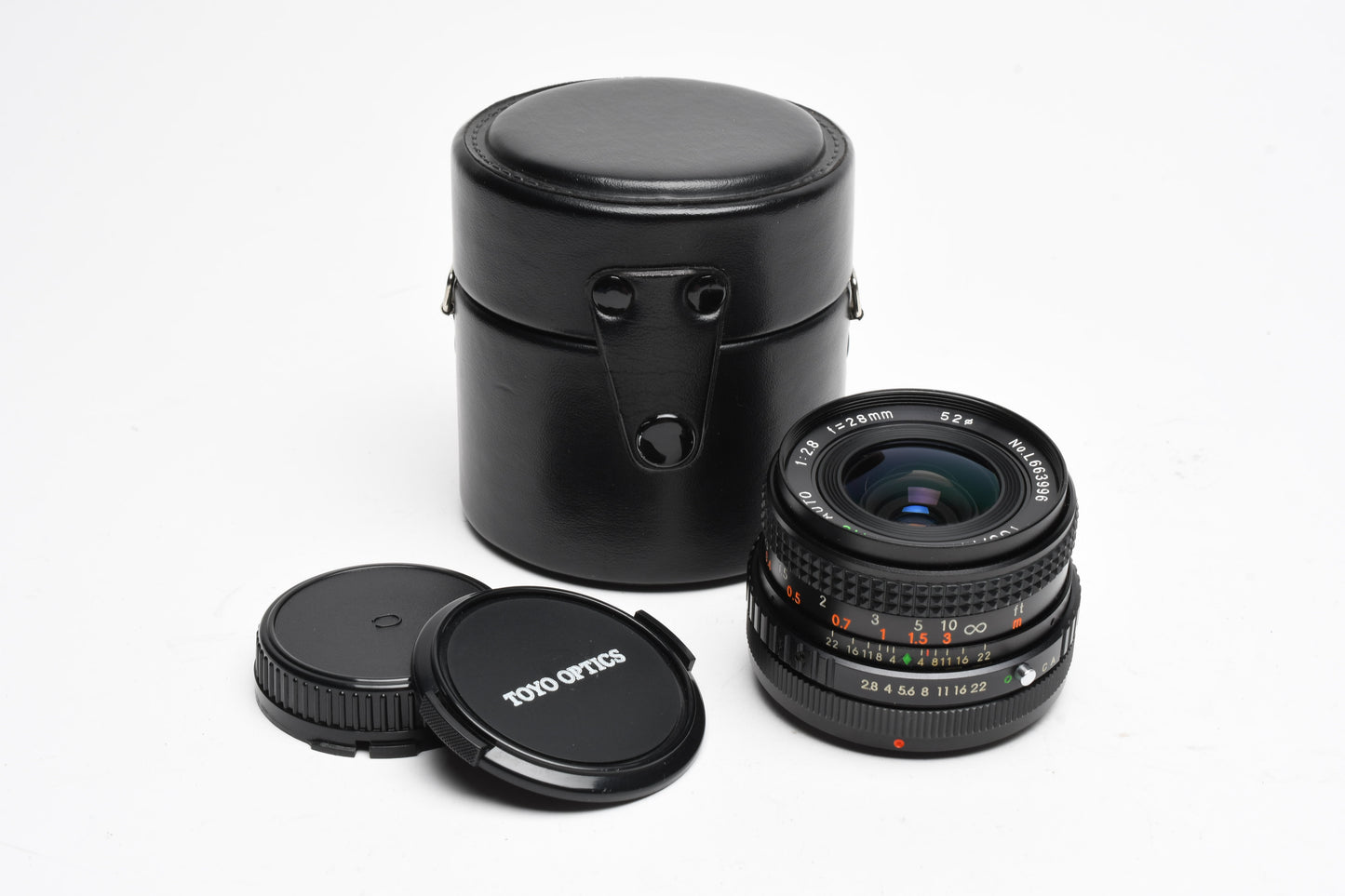 Tou Five Star MC Auto 28mm f2.8 Canon FD Mount Wide angle lens, Caps+Case