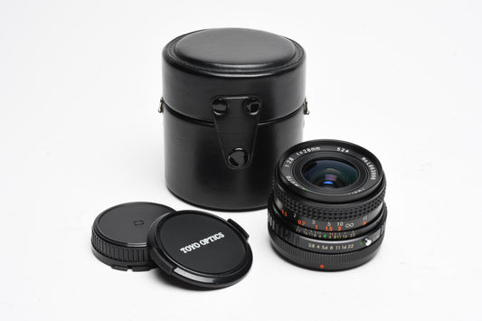 Tou Five Star MC Auto 28mm f2.8 Canon FD Mount Wide angle lens, Caps+Case