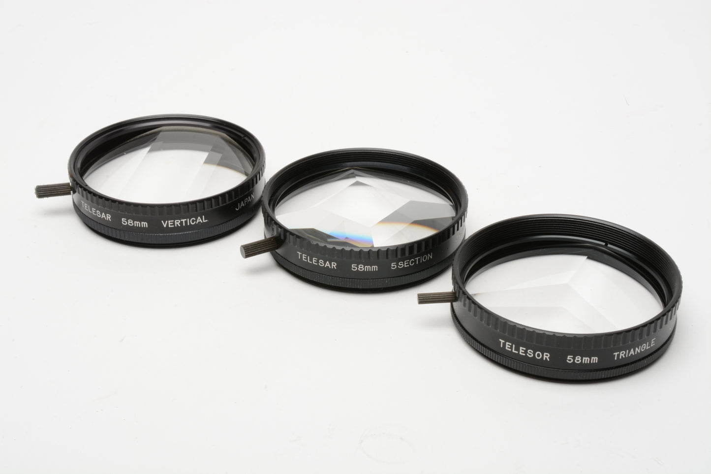 Set of 3 Telesar 58mm filters:  Vertical, Triangle, 5 Section, w/Stack caps, Very clean
