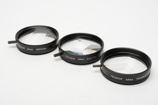 Set of 3 Telesar 58mm filters:  Vertical, Triangle, 5 Section, w/Stack caps, Very clean