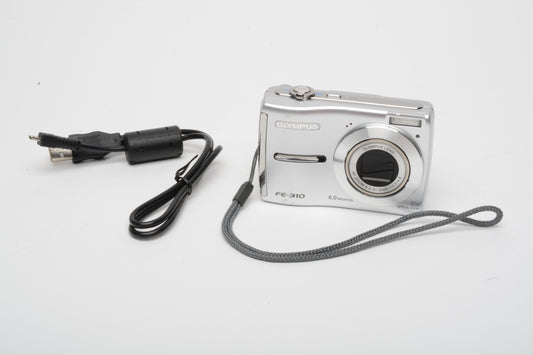 Olympus FE-310 8MP Digital Point&Shoot camera, USB cable, tested, clean