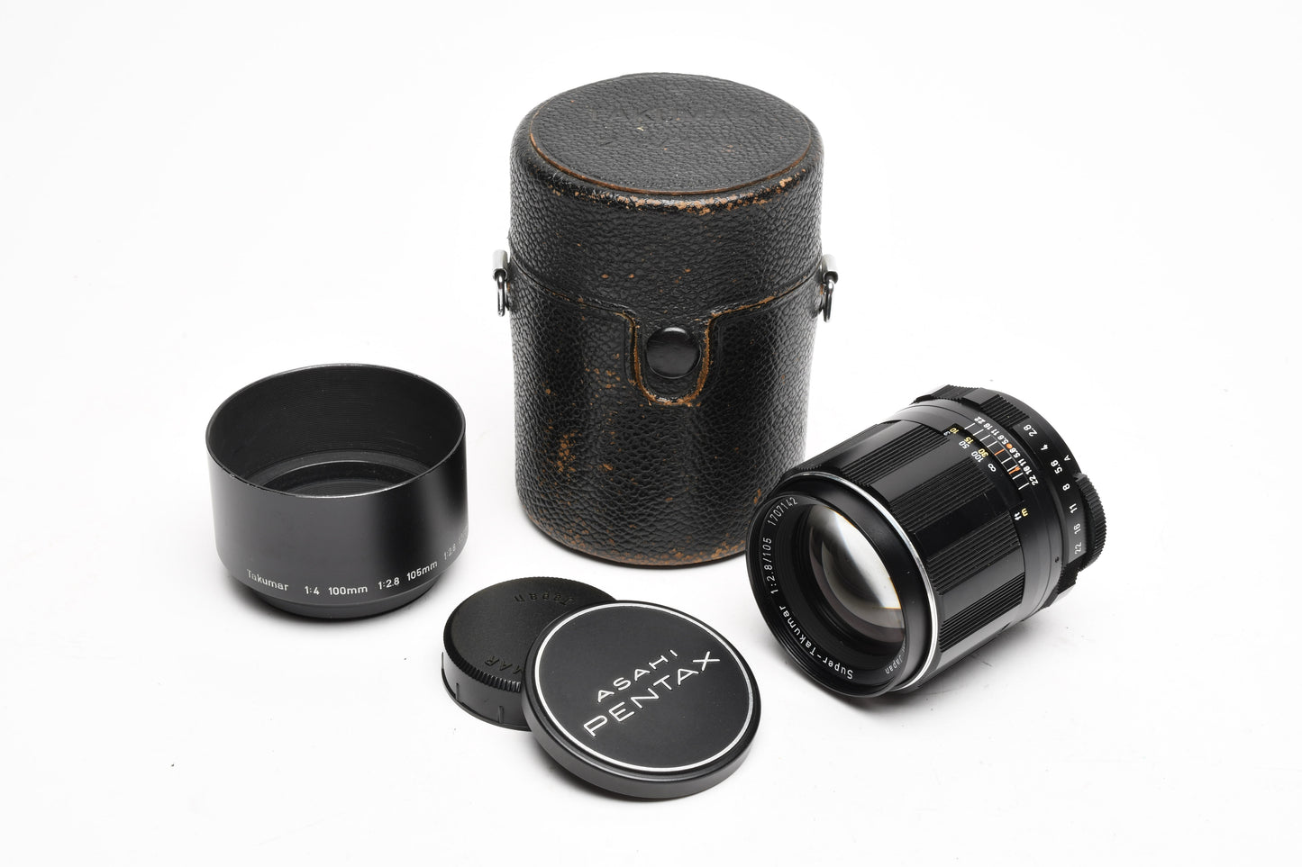 Pentax Super Takumar 105mm f2.8 M42 Mount lens, caps, hood, case, Nice!