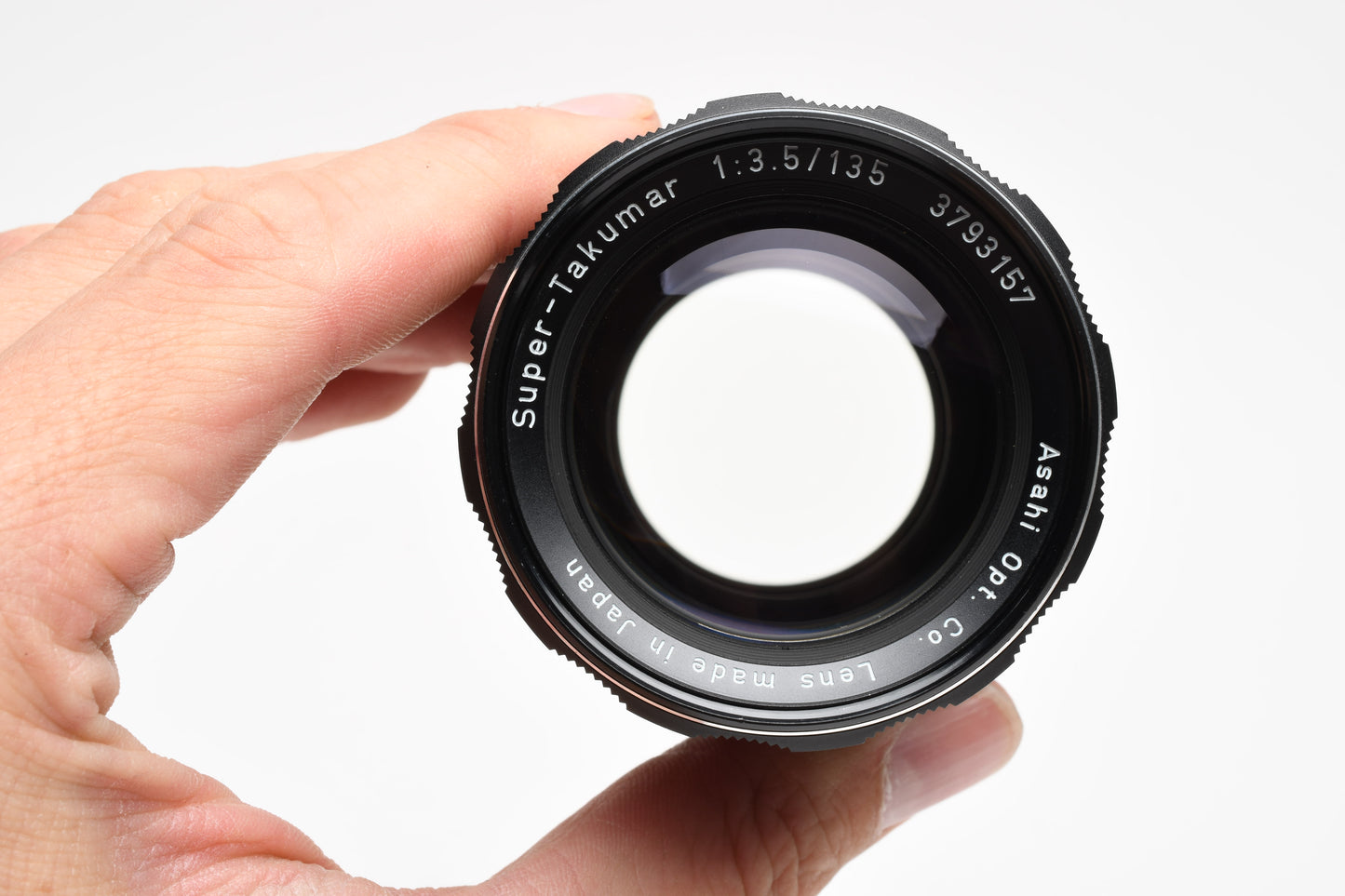 Pentax Super Takumar 135mm f3.5 M42 Mount lens, case, hood, caps, Mint