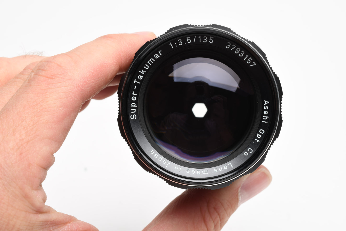 Pentax Super Takumar 135mm f3.5 M42 Mount lens, case, hood, caps, Mint