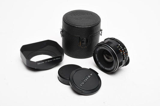 Super Takumar 35mm f3.5 M42 mount lens, caps, case, hood, Mint-