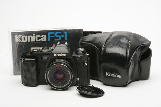 Konica FS-1 35mm SLR w/40mm f/1.8, case, manuals, tested