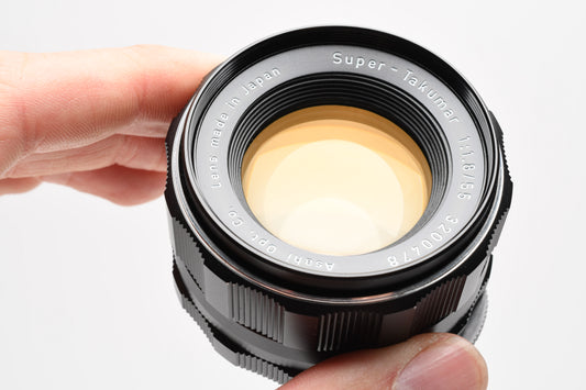 Pentax Super-Takumar 55mm f1.8 M42 mount lens, caps, case, Mint-