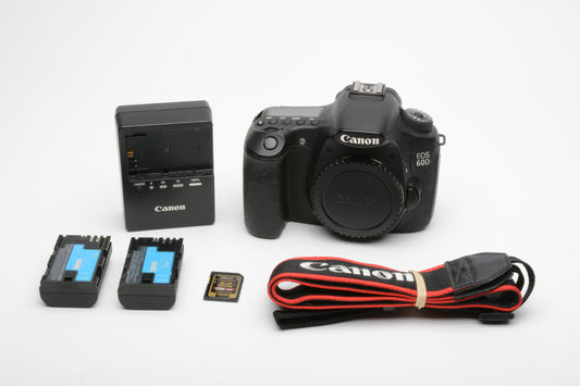 Canon EOS 60D Body, 2X batts, charger, strap, USA version, 27,222 Acts!