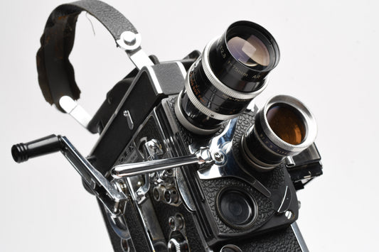 Bolex Reflex Rex 5 H16 16mm movie camera w/2X Yvar lenses, Grip, Tested