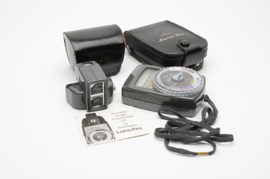 Gossen Luna-pro Incident Light Meter, Cases + variable angle attachment, Nice