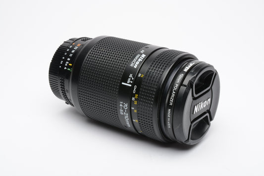 Nikon AF Nikkor 70-210mm F4-5.6 zoom lens, caps + C. Pol filter