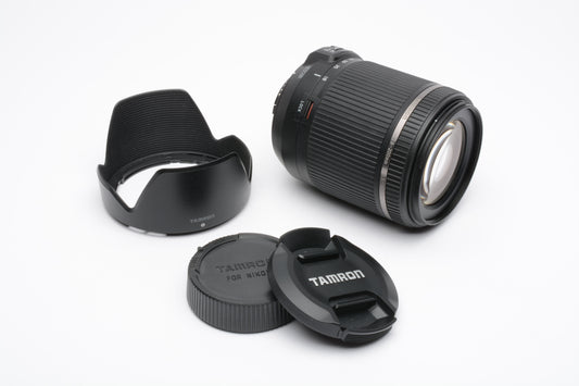 Tamron AF 18-200mm F3.5-6.3 compact zoom lens, hood+caps Nikon AF Mount B018