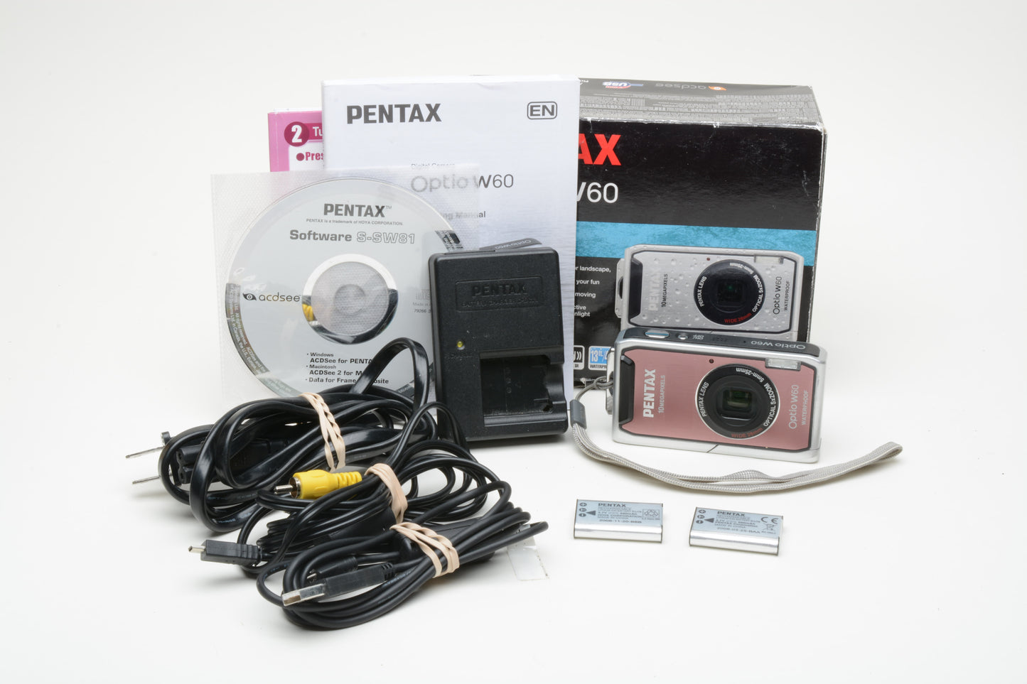 Pentax Optio W60 10MP Compact Waterproof Digital Point&Shoot Camera (Pink), Boxed