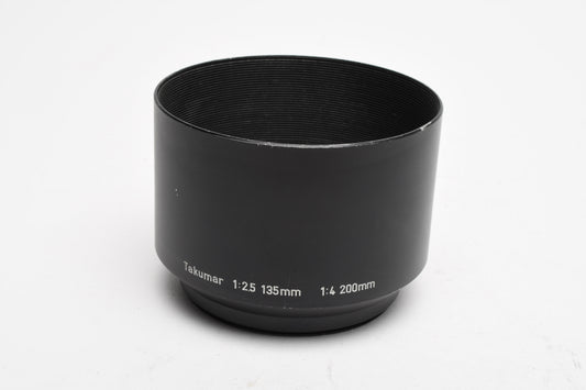 Takumar 135mm f2.5 200mm f4 metal lens hood, 58mm diameter, Clean